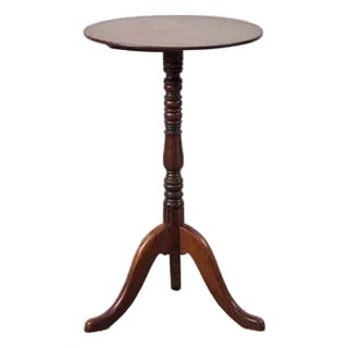 19th Century Yew + Walnut Side Table W/ Ring Turned Pedestal For Sale