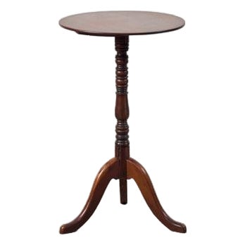 19th Century Yew + Walnut Side Table W/ Ring Turned Pedestal For Sale