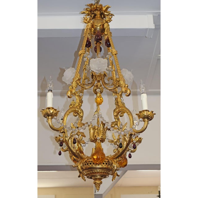 Bronze 1910 French Belle Epoque Style Gilt Bronze Crystal Chandelier For Sale - Image 8 of 18