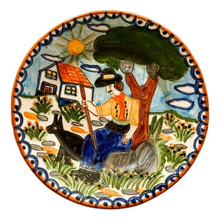 Round Decorative Figurative Ceramic Plate from Rosa Redondo, 20th Century For Sale