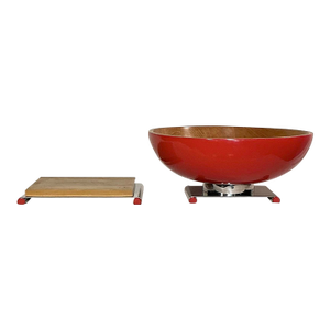 Larry Laslo Towle Futura Series Modern Red Center Bowl With Cutting Board 1980s Post Modern