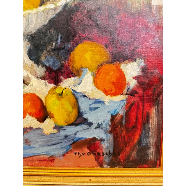Textile 1950s Theodorus Van Oorschot Signed Fruit Still Life Oil Painting, Framed For Sale - Image 7 of 8
