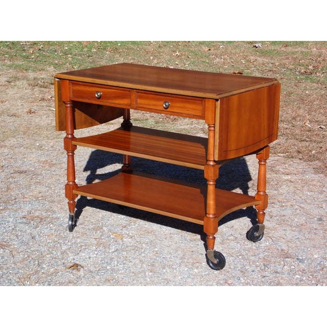 Vintage Brandt Solid Cherry Double Drop Leaf Serving Cart Buffet Table