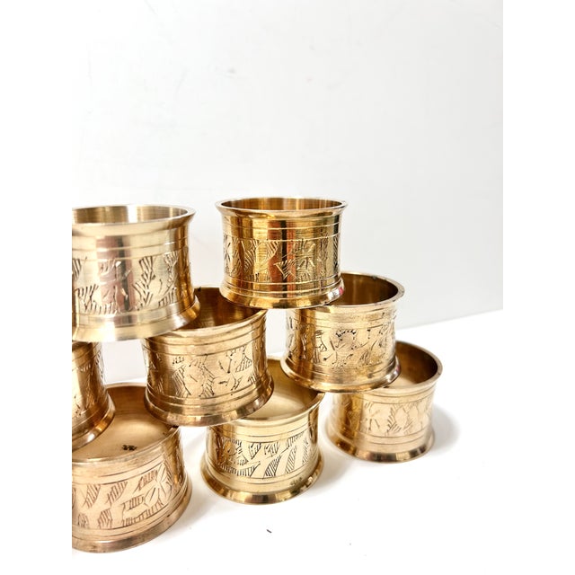 1960s Vintage Brass Etched Napkin Rings - Set of 12 For Sale - Image 5 of 9