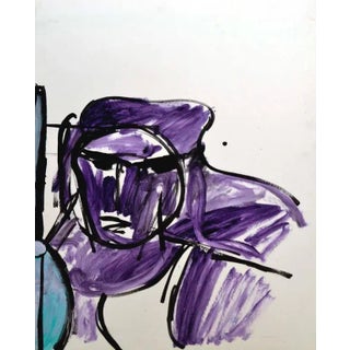 Mid 20th Century Abstract Purple Portrait Painting For Sale