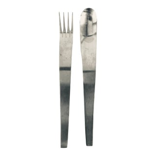 1970s Mid Century Modern Kam Yamazaki "Quest" Stainless Salad Serving Set of 2 For Sale
