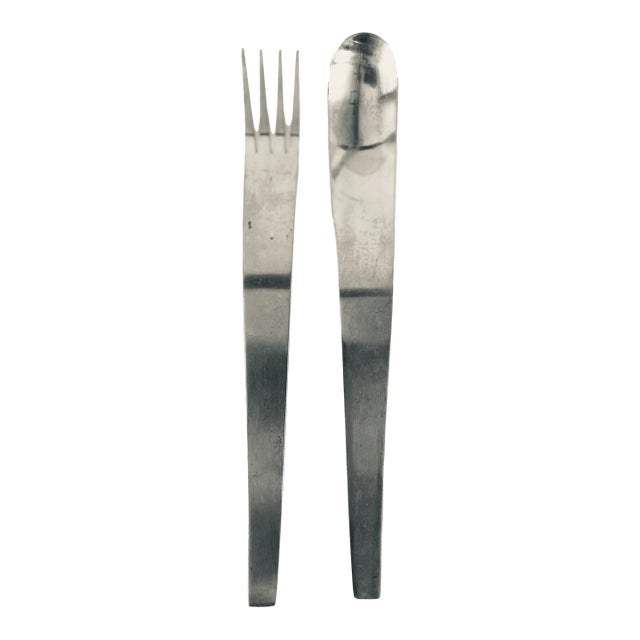 1970s Mid Century Modern Kam Yamazaki "Quest" Stainless Salad Serving Set of 2 For Sale