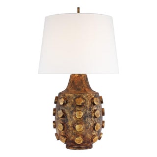 Thomas O'Brien by Visual Comfort Signature Orly Large Table Lamp in Antique Gild with Linen Shade For Sale