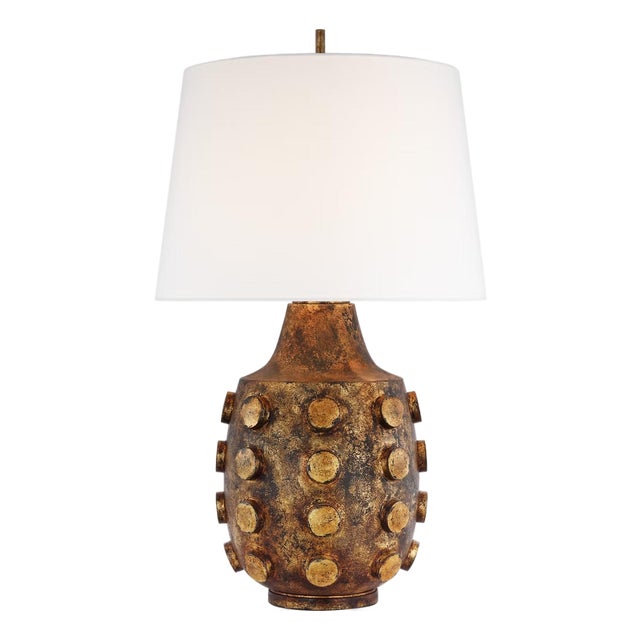 Thomas O'Brien by Visual Comfort Signature Orly Large Table Lamp in Antique Gild with Linen Shade For Sale