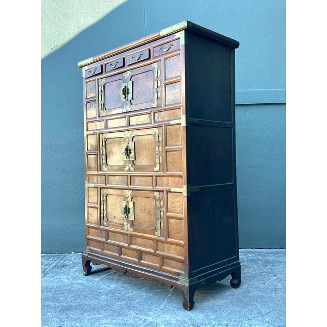 Vintage Brass Trimmed Burl Wood Cabinet For Sale In West Palm - Image 6 of 11