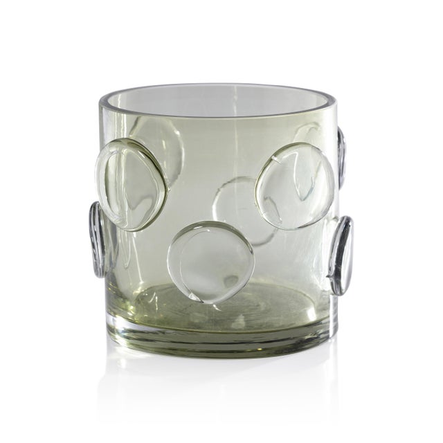Contemporary Celeste Olive Green Glass Candle Holder, 6.75" x 6" For Sale - Image 3 of 3