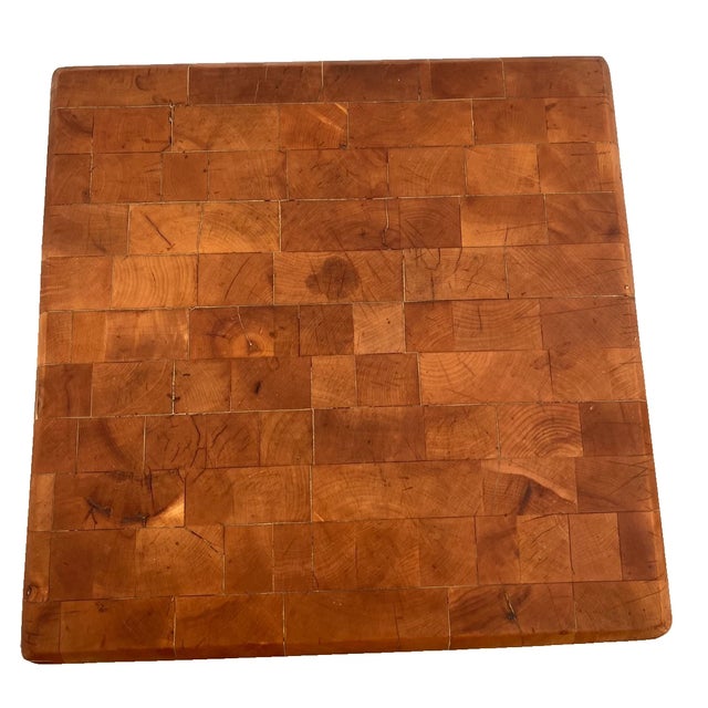 Arts & Crafts Vintage Butchers Block Carving Kitchen Table Solid 14" Thick End Cut Maple Slab For Sale - Image 3 of 12