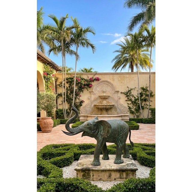 Hollywood Regency Large Scale Verdigris Bronze Elephant Sculpture For Sale - Image 9 of 10