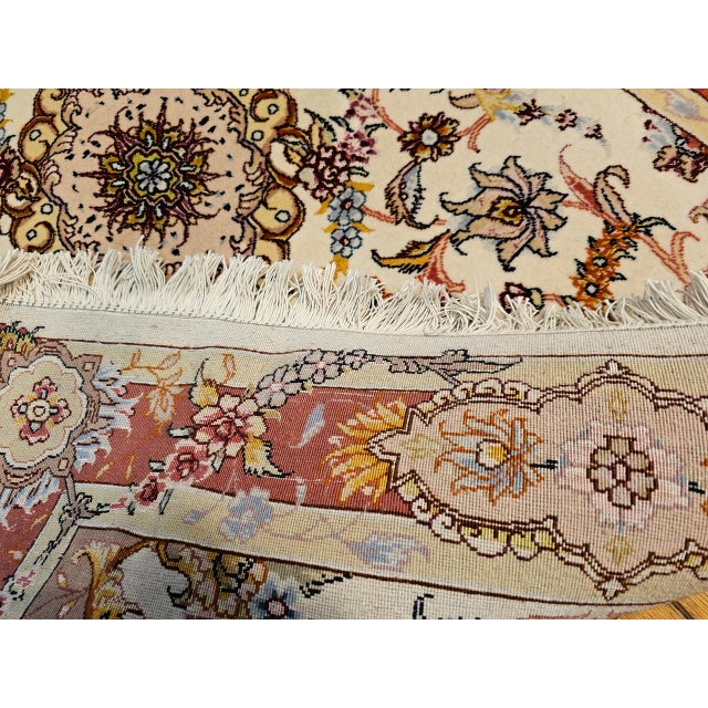 Vintage Persian Tabriz Runner, Fine Hand-Knotted Wool & Silk, Floral Design, Ivory & Red, 3x11 For Sale - Image 16 of 16