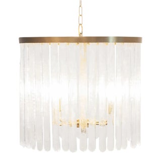 Matthew Izzo Home Silvana Brushed Brass & Textured Glass Chandelier For Sale