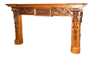 Late 19th Century Carved Wood Fireplace Mantel With Detailed Figural and Foliate Elements