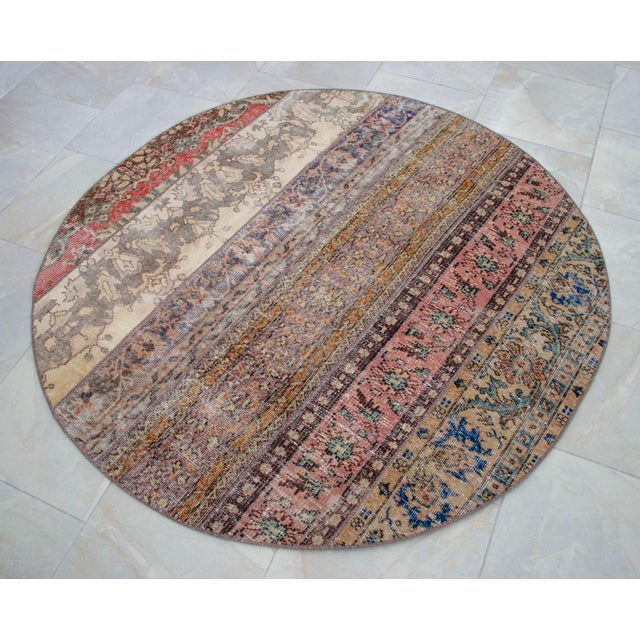 Textile Hand Knotted Turkish Round Rug Bohor Decor Area Rug - 5'1" Diameter For Sale - Image 7 of 12