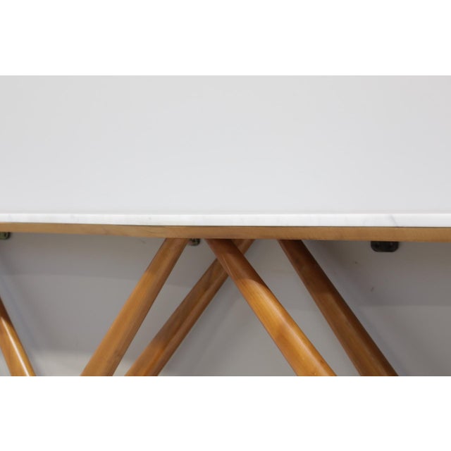 Wood Large Console Table with Double X-Shaped Carrara Marble Top from Studio B.B.P.R, 1950s For Sale - Image 7 of 11