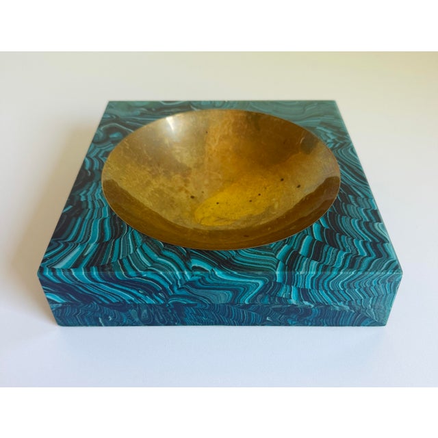Aldo Tura Vide Poche, Brass & Faux Malachite, Italy 1960s, Attributed For Sale - Image 15 of 16