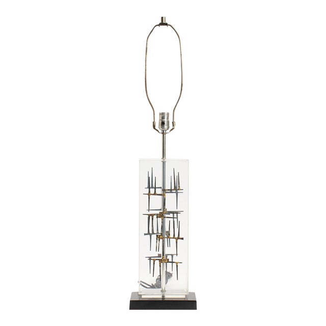 1967 Brutalist Laurel Nail & Lucite Table Lamp For Sale