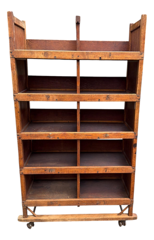 Early 20th Century Maine Shoe Factory Numbered Wood Rolling Cubbies / Industrial Shelving Cart
