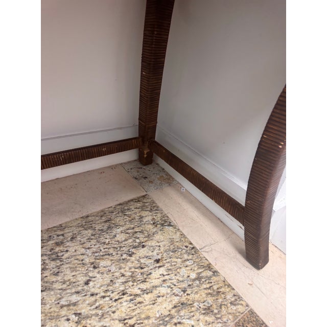 Brown Mid-Century Rattan Desk With Travertine Top & Drop-Front Center Drawer For Sale - Image 8 of 9