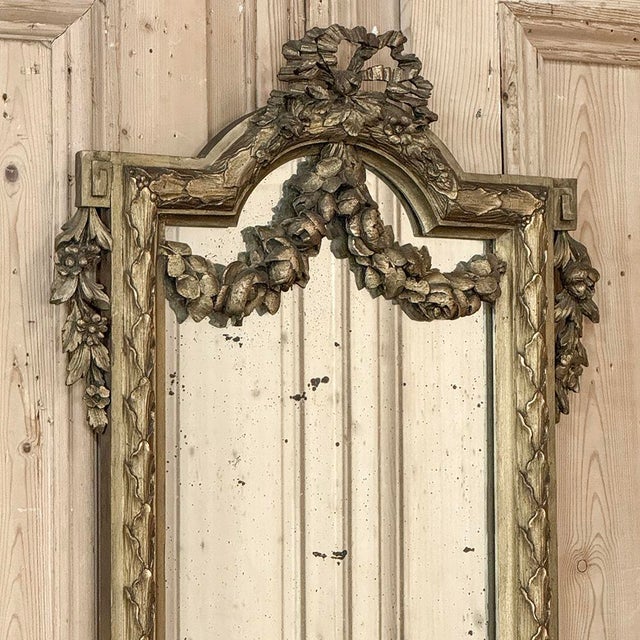 Bronze 19th Century Italian Hand Carved Giltwood Louis XVI Mirror For Sale - Image 8 of 17