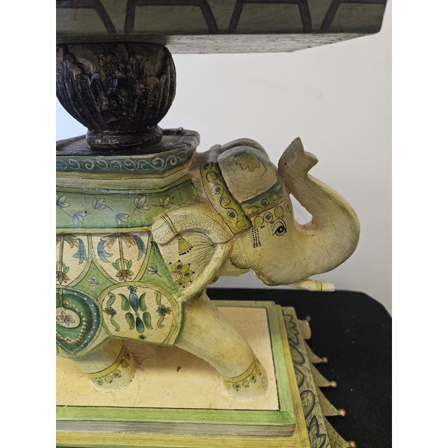 Chic and Stylish Painted Tole Elephant Side Table With Hand Painted Paisley Decoration For Sale In Philadelphia - Image 6 of 7