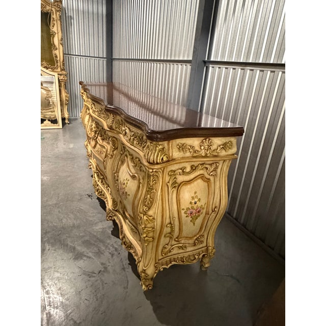 Mid 20th Century Mid 20th Century Ornate Italian Rococo Revival Hand-Painted Floral Dresser / Sideboard For Sale - Image 5 of 12