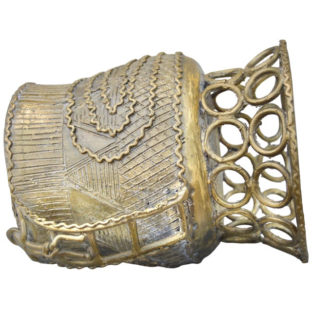 Mid 20th Century Handcrafted & Engraved Brass Bowl W/ Ornate Handles For Sale - Image 4 of 7