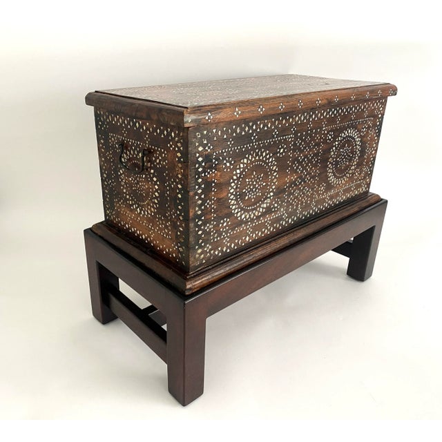 Asian Antique Antique Mother of Pearl Chest on Custom Stand For Sale - Image 3 of 12