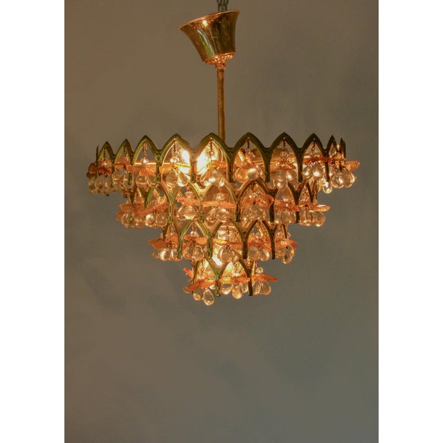 Hollywood Regency Vintage Murano Glass Fruit Chandelier, 58 Drops, Gilt Metal, 4-Light, 1970s For Sale - Image 3 of 9