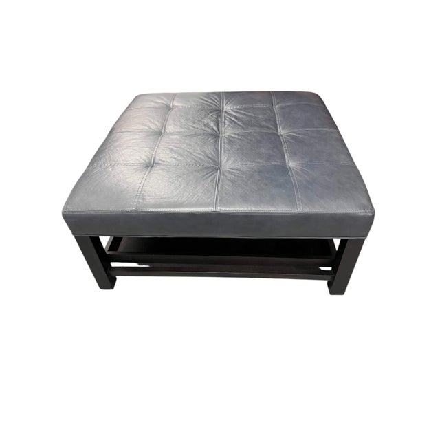 Arhaus Arhaus Camden Collection Butler Leather Ottoman in Slate Showroom Sample For Sale - Image 4 of 11