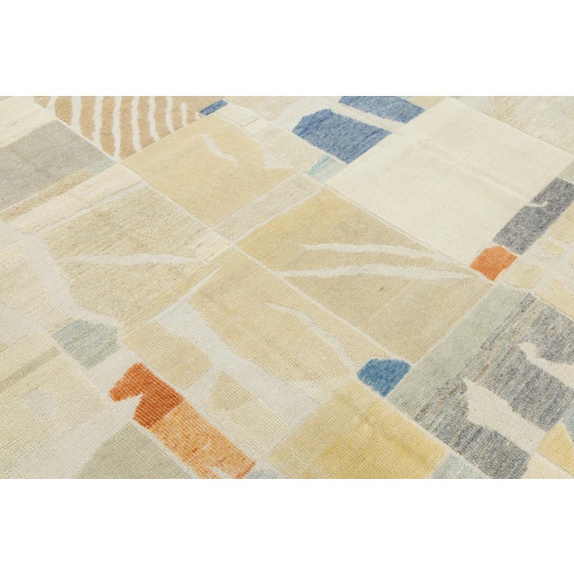 Contemporary Abstract Geometric Hand-Knotted Wool Rug in Soft Earth & Pastels For Sale - Image 10 of 12