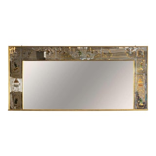 Large French 1940's Reverse-Painted Mirror With Chinoiserie Motifs For Sale