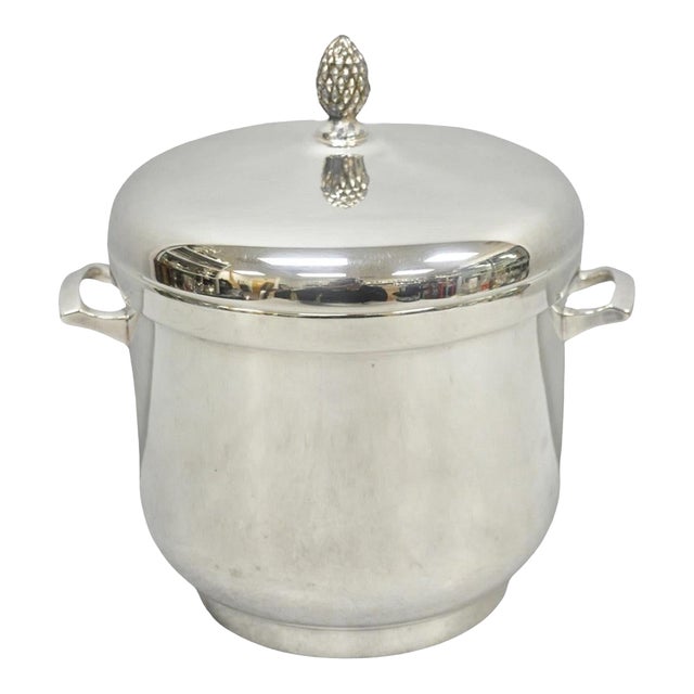 Vintage Sheffield Art Deco Silver Plated Glass Lined Covered Ice Bucket W/ Lid For Sale