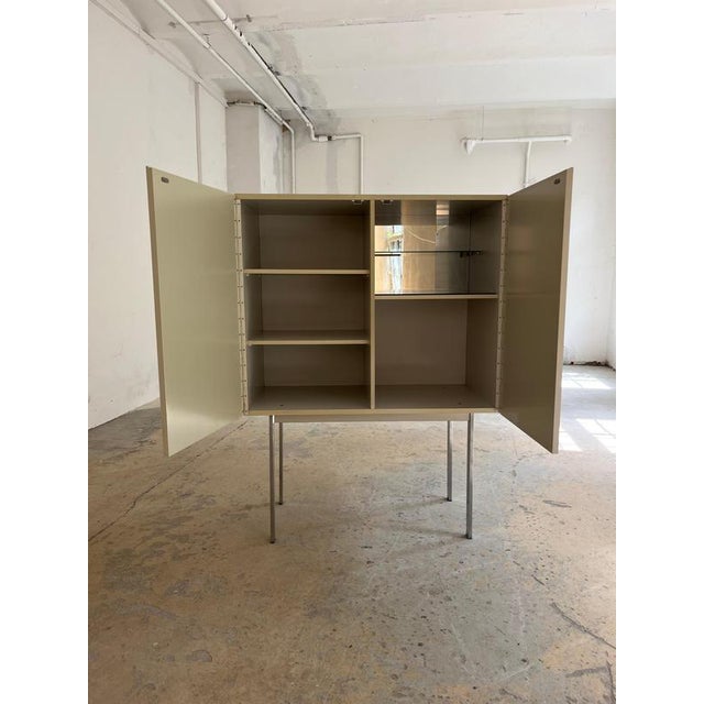 Wood White Highboard with Circular Relief Pattern and Minibar from Belgium For Sale - Image 7 of 11