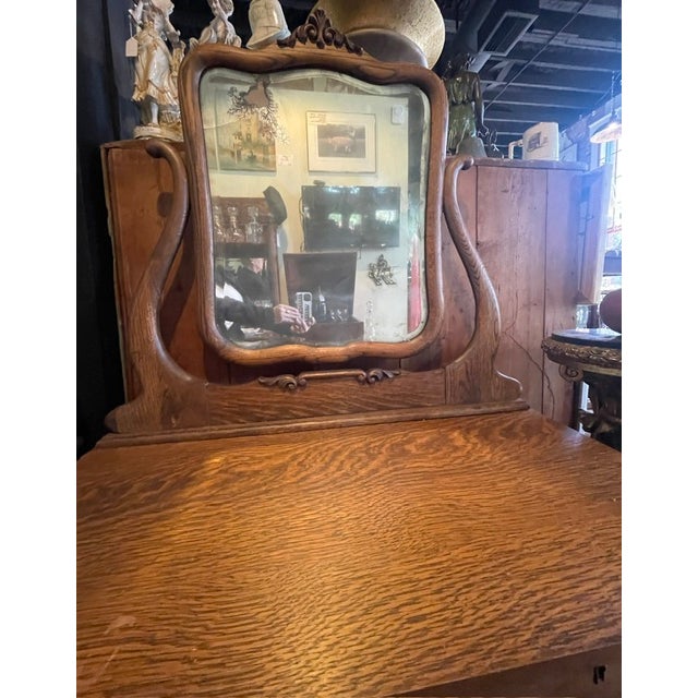 American Early 20th Century Oak Dresser With Pivoting Mirror For Sale - Image 3 of 8
