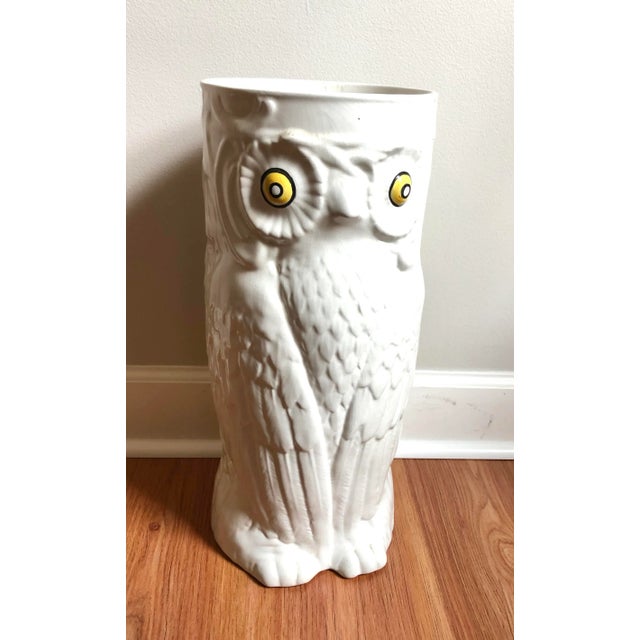 White Mid Century White Ceramic Owl Umbrella Stand For Sale - Image 8 of 8