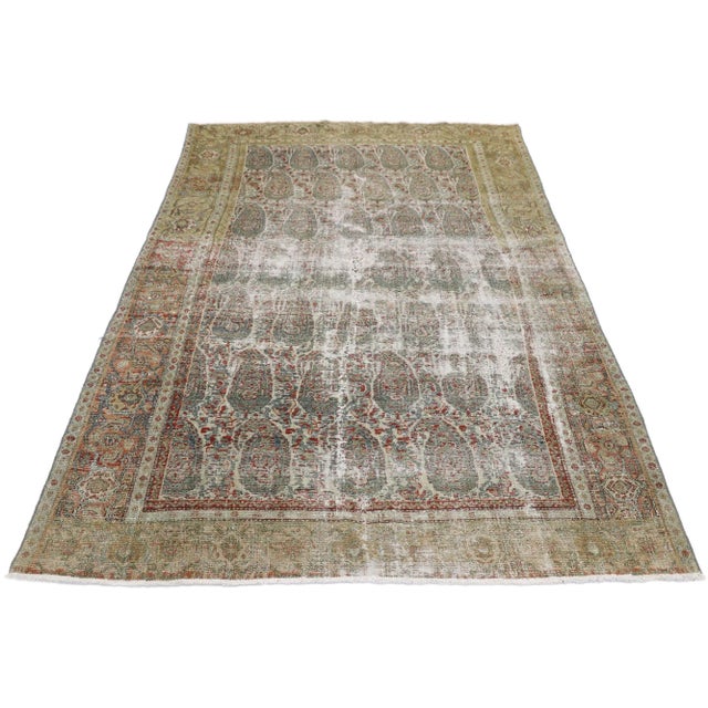 Rustic Antique Persian Senneh Rug - 04'01 X 06'04 For Sale - Image 3 of 9