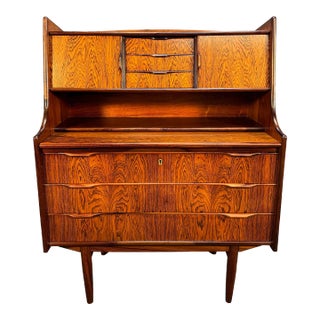 Vintage Danish Mid Century Modern Rosewood Secretary Desk For Sale