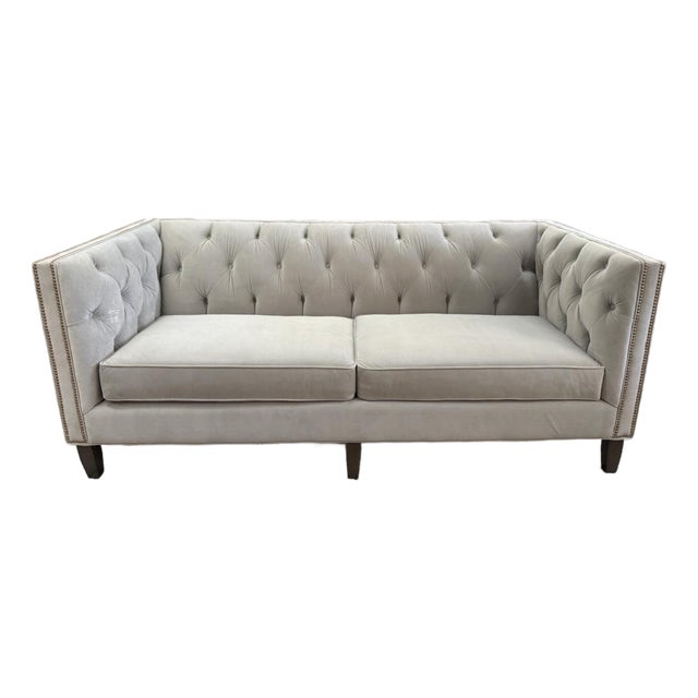 Stickley Greige Upholstered and Tufted Draper Sofa For Sale