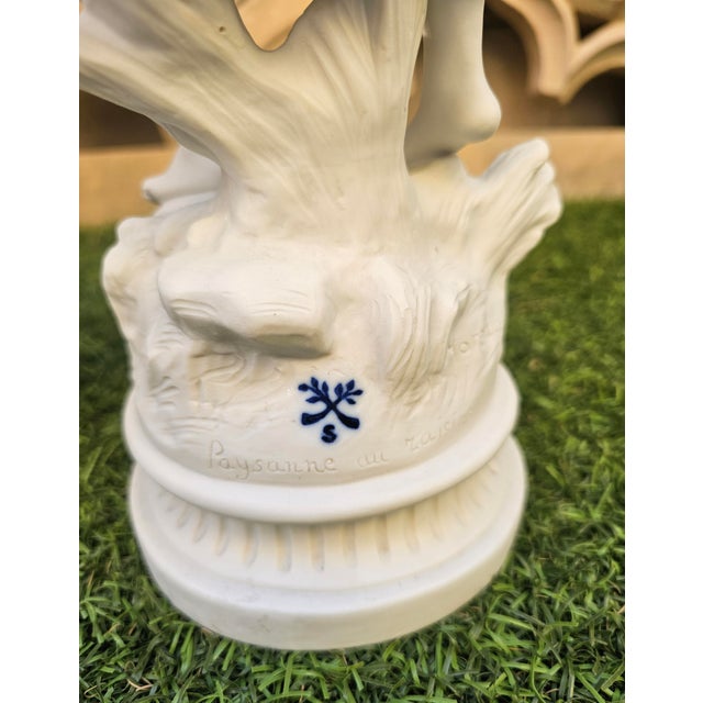Ceramic Pair of 19th C French Bisque Porcelain Peasant Figures“Paysan Aux Raisins” and “Paysanne Aux Raisins,” After Hippolyte François Moreau, Samson, Paris For Sale - Image 7 of 12