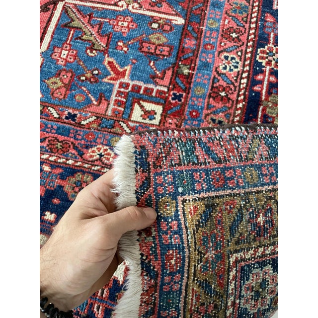 1920's Antique Deep Red and Blue Coloring Rug 10 6 X 13 For Sale - Image 9 of 13