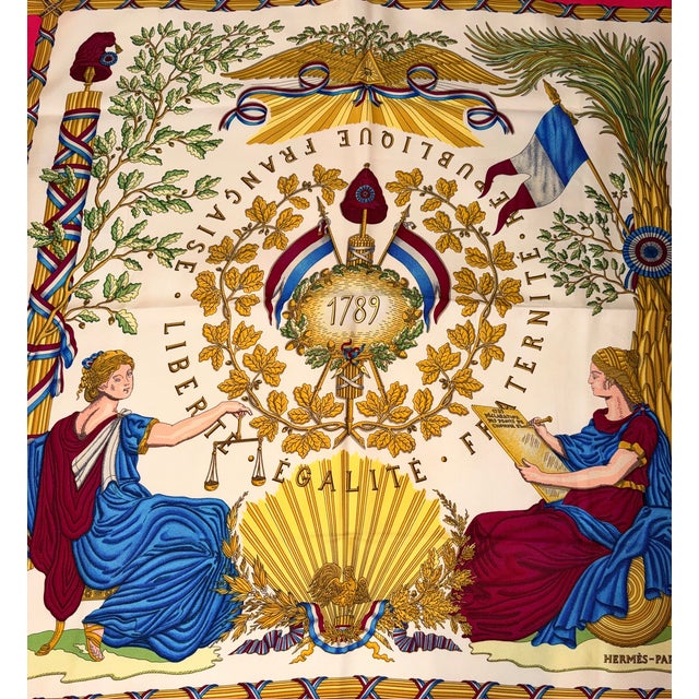 Hermes silk scarf "Republiqe Francaise - Liberte, Egalite, Fraternite - 1789". This Hermes scarf, designed by Joachim...