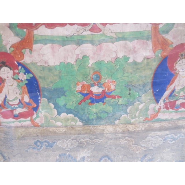 Green Antique Tibetan Tanka White Tara 18th For Sale - Image 8 of 14