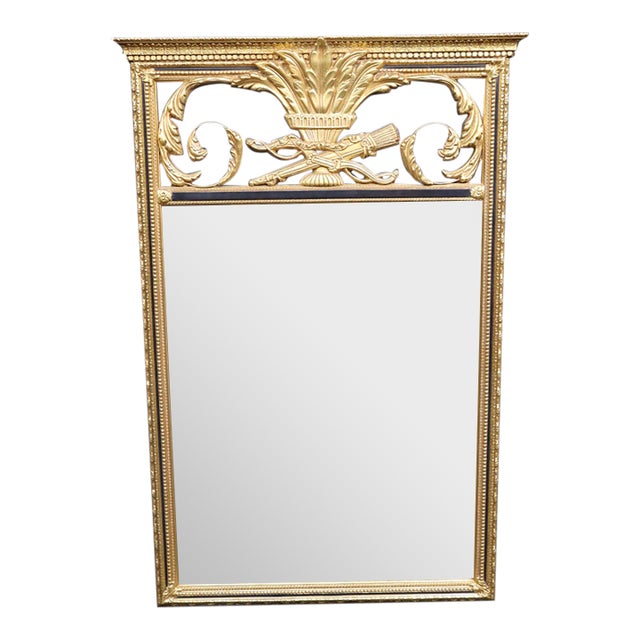 Louis XVI Style Gilt Mirror With Crossed Rifles Motif For Sale