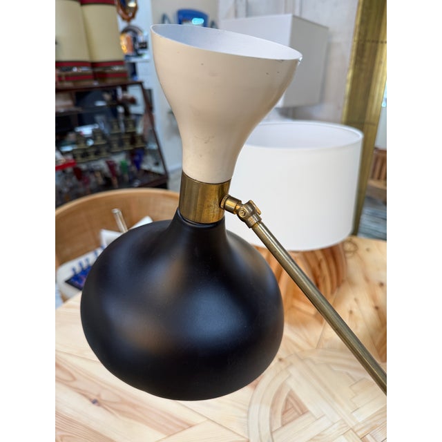 Modern Mid 20th Century Modern Stilnovo Adjustable Black/White Brass Table Lamp For Sale - Image 3 of 8