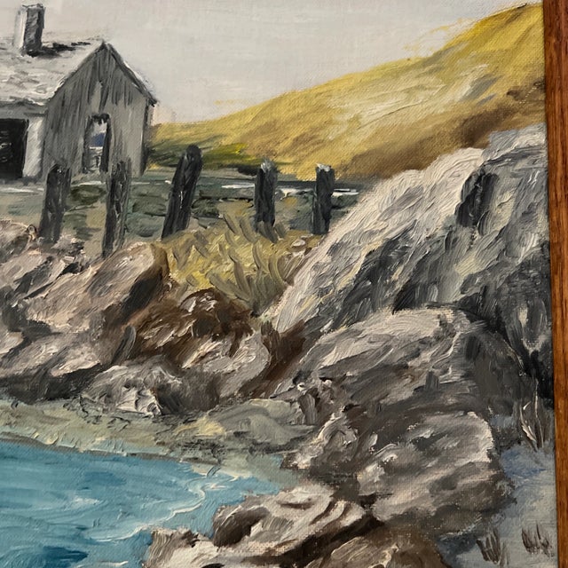 Cornflower Blue 1960s Modern American Seascape Oil Painting, Framed For Sale - Image 8 of 11