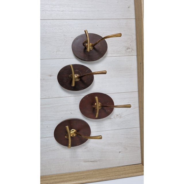 Mid-Century Modern Brass Coat Hangers on an Oval Wooden Base by Luigi Caccia Dominioni for Azucena, 1950s, Set of 4 For Sale - Image 3 of 9